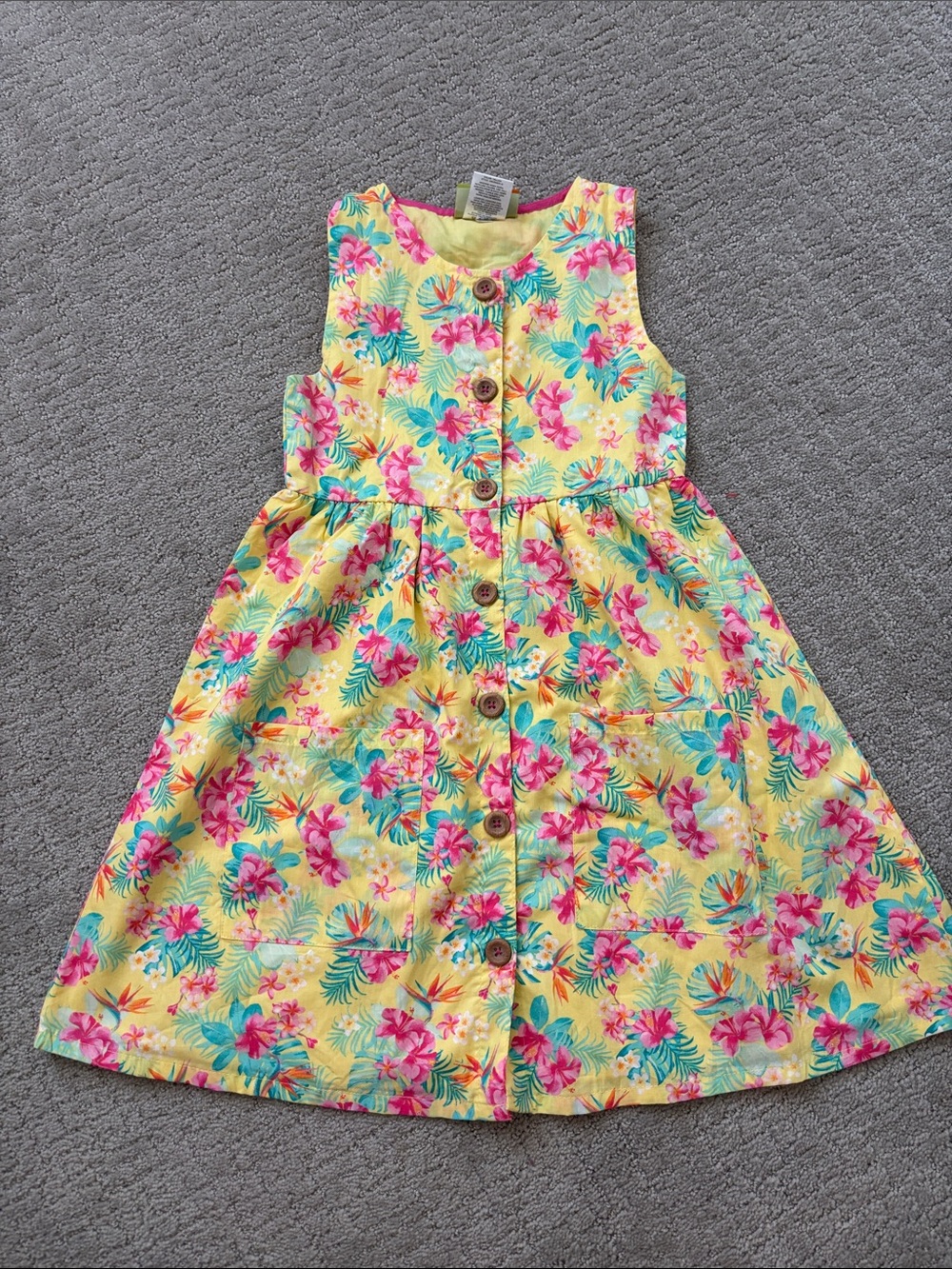 Girls' Yellow Floral Button-Front Dress